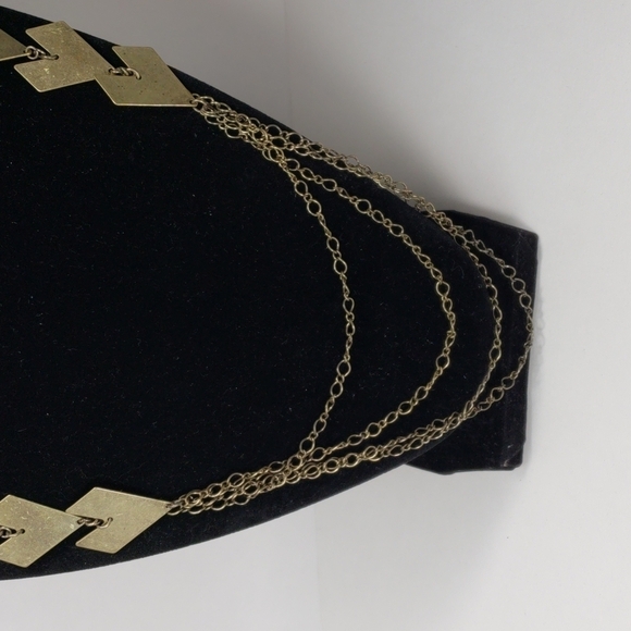 Polished Old Gold tone Multi strands Triple V Necklace - Picture 4 of 5